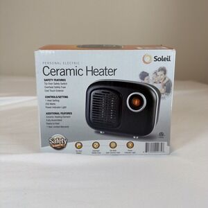 Soleil Personal Electric Ceramic Heater 250 Watt Mh08B Black Box And Manual